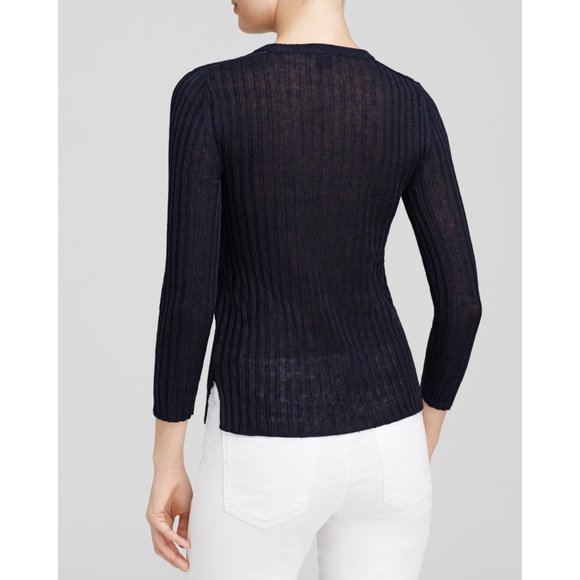 Theory Sag Harbor Kambee Armada Blue Linen knit Long Sleeve Sweater - Picture 2 of 16